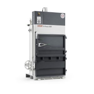 Karton hulladékbálázó újrahasznosító HSM V-Press 605 eco (400V) bálakidobóval 5.7T, 57 kN, bálasúly 70kg