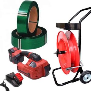 ARGON műanyag pántázó szerszámkészlet 10-16mm PET/PP, akkumulátor, töltő, PET pánt 12mm, pántázó kocsi